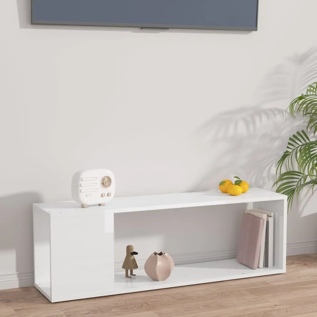 vidaXL Comodă TV, alb extralucios, 100x24x32 cm, PAL