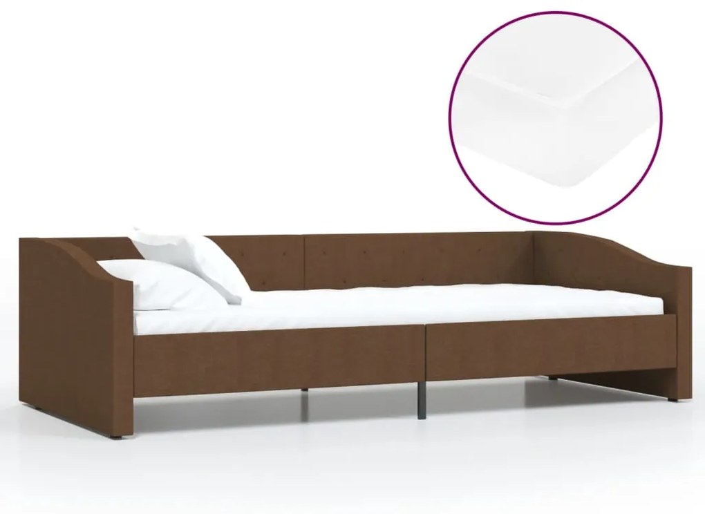 3080419 vidaXL Pat de zi cu saltea & USB, maro, 90x200 cm, textil