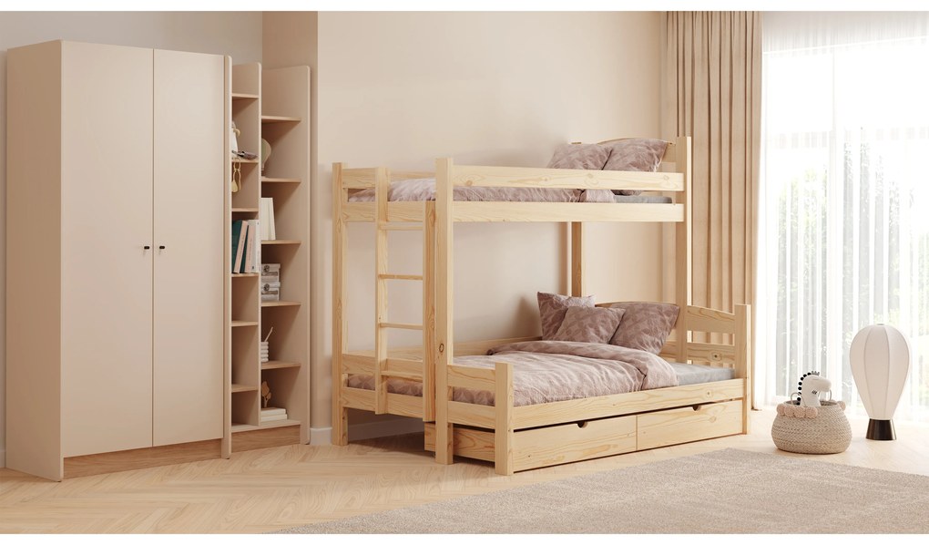 Pat supraetajat Lovic 90x200/120x200 cu sertare stânga - pin