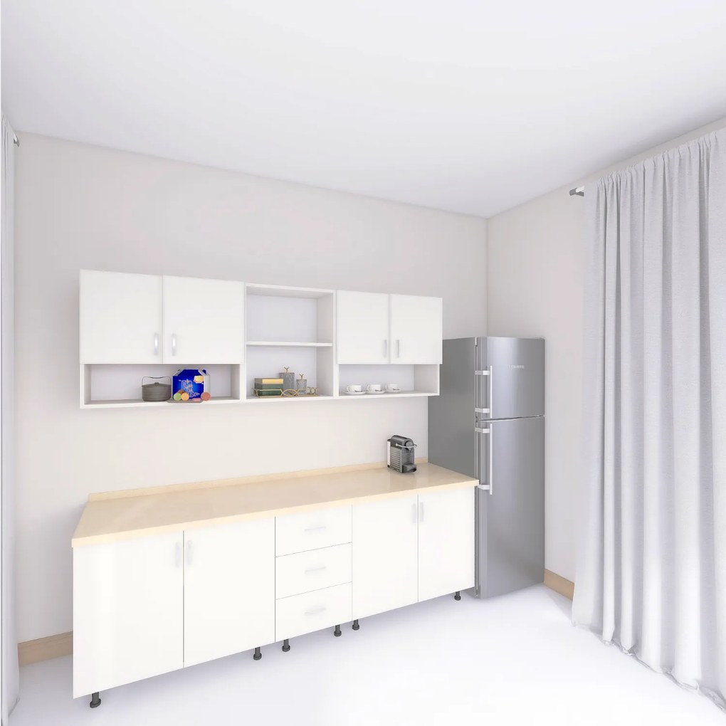 Bucatarie 200 cm Lungime, Material PAL 18mm, Culoare ALB, Blat termorezistent