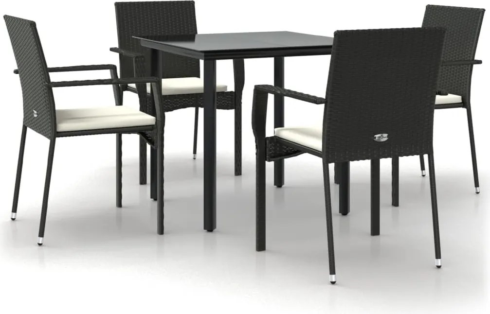 vidaXL Set mobilier de grădină cu perne, 5 piese, negru, poliratan