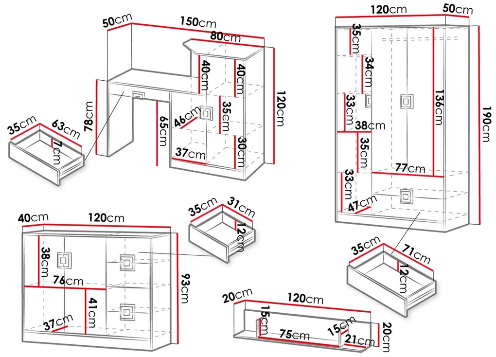 Mobilier cameră studenți Monella VI (stejar deschis + alb) . 1104469