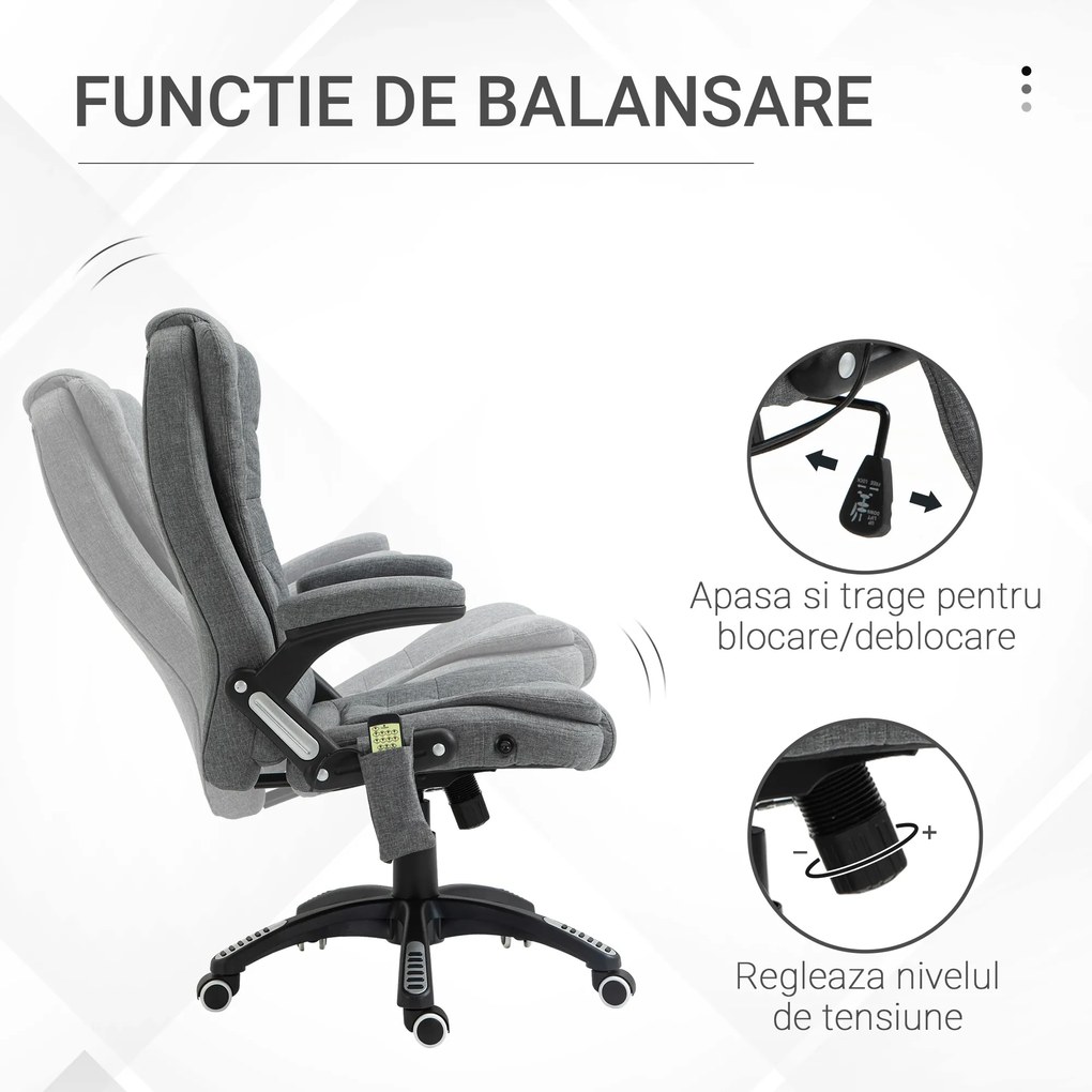 Scaun birou cu masaj, Sase Zone de Masaj Gri, pivotant 360°,Sarcina120 kg,Vinsetto | Aosom Romania