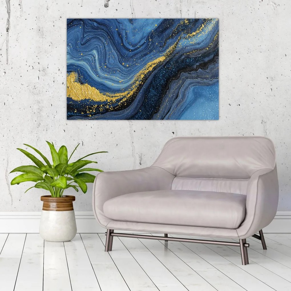 Tablou - Abstracție albastru-aurie (90x60 cm)