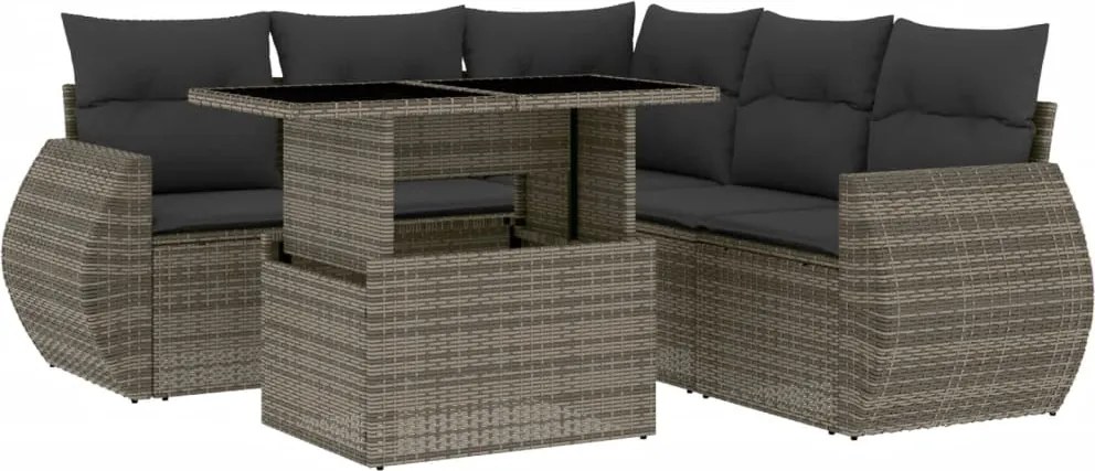 vidaXL Set mobilier grădină cu perne, 6 piese, gri, poliratan