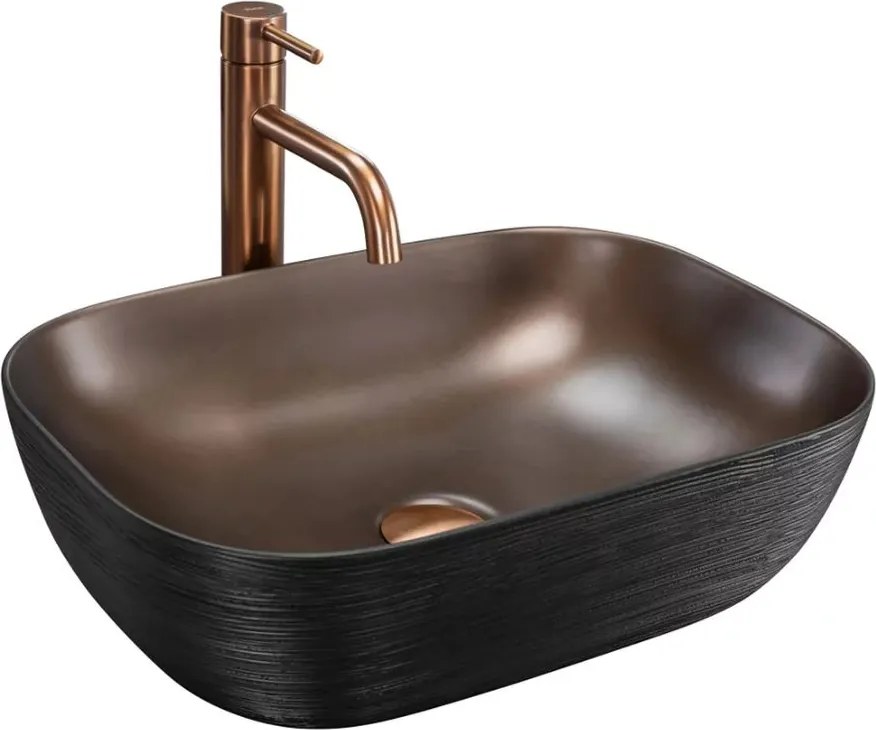 Lavoar pe blat Rea Belinda dreptunghiular 46.5 cm cupru periat-negru mat