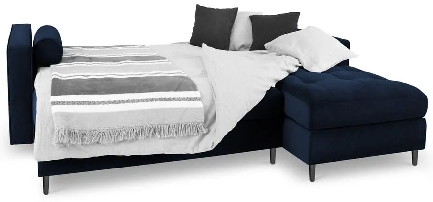 Colțar extensibil din catifea cu șezlong dreapta Milo Casa Santo, albastru