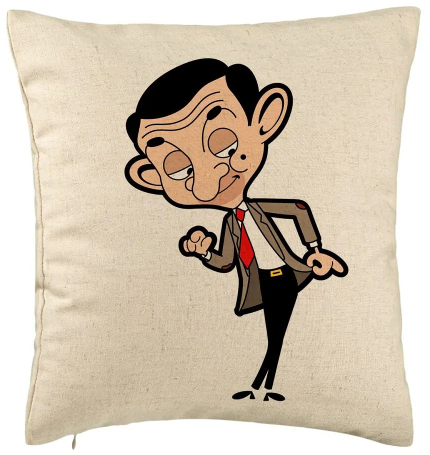 Perna Decorativa, Model Mr Bean, 40x40 cm, Bej, Husa Detasabila, Burduf