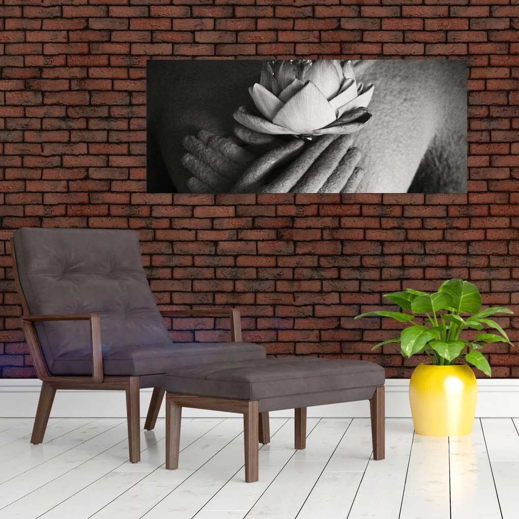Tablou - Lotus în mâinile lui Buddha (120x50 cm)