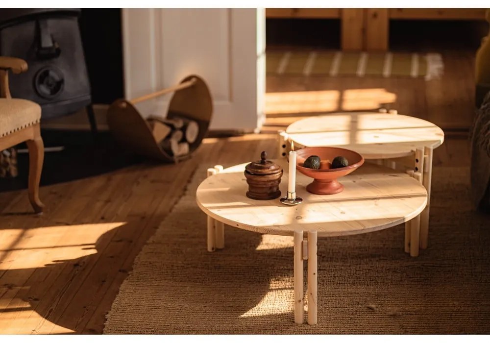 Măsuță de cafea albastră rotundă din lemn masiv de pin ø 80 cm Sticks – Karup Design