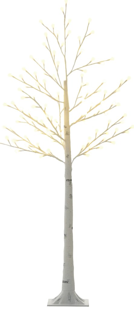 HOMCOM Mesteacăn artificial cu 120 LED-uri, 3 trepte de luminozitate, ramuri pliabile, IP44, 150 cm, Alb | Aosom Romania