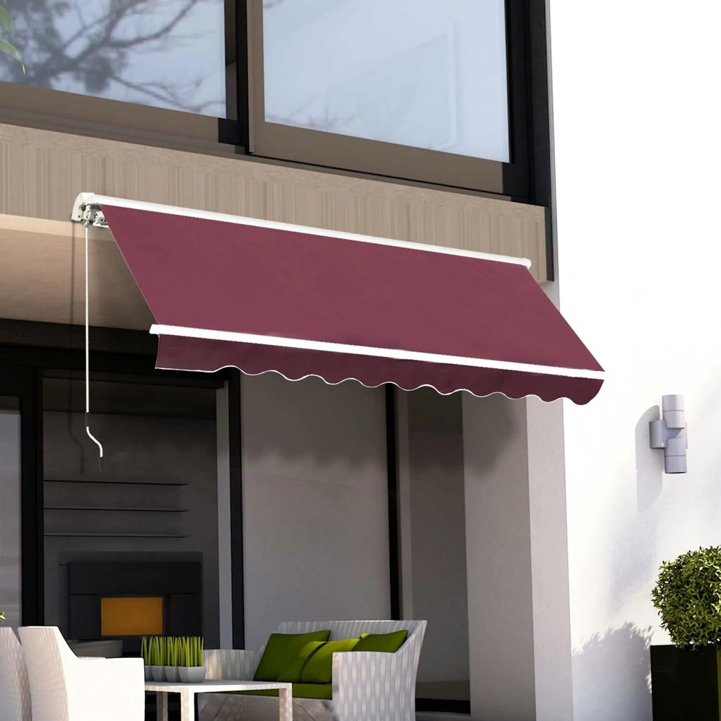 Copertina de Soare pentru Exterior Reglare cu Manivela, din Aluminiu si Poliester, 295x250cm, Rosu Inchis Outsunny | Aosom RO