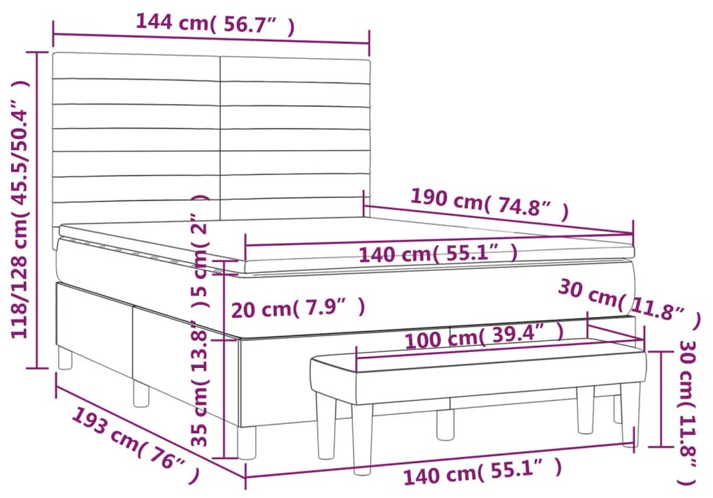 Pat box spring cu saltea, roz, 140x190 cm, catifea Roz, 140 x 190 cm, Benzi orizontale