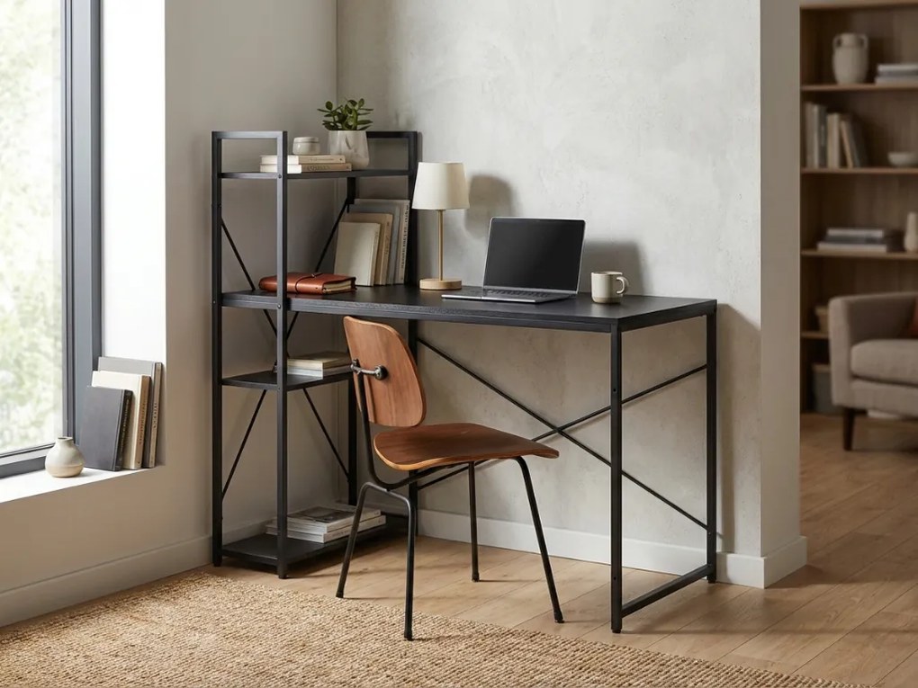 Birou cu raft LOFTY 120x60 cm, negru