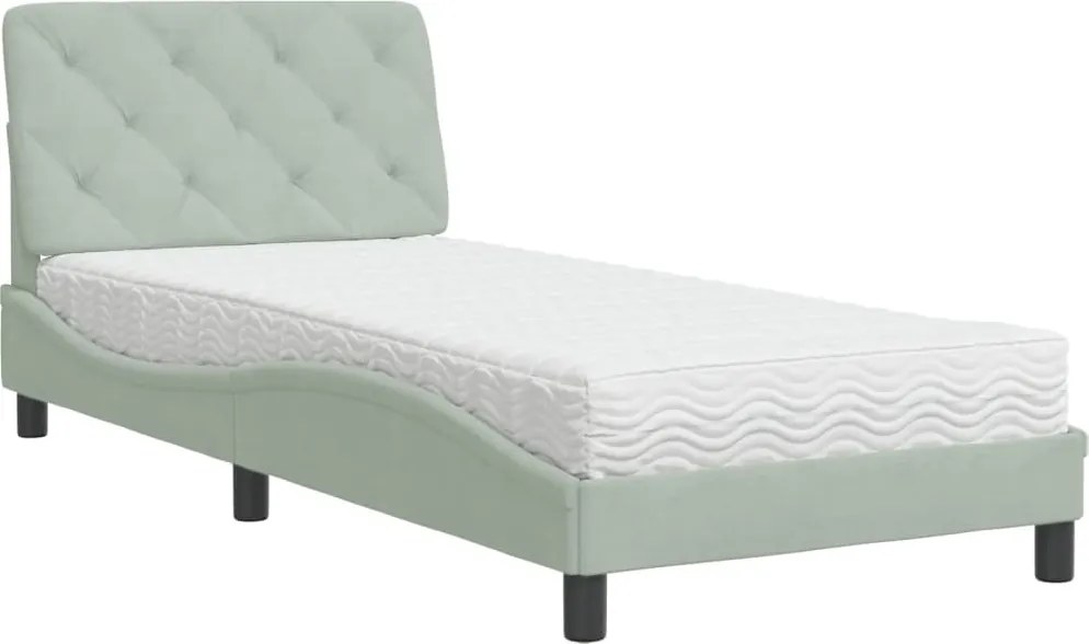 vidaXL Pat cu saltea, gri deschis, 90x190 cm, catifea