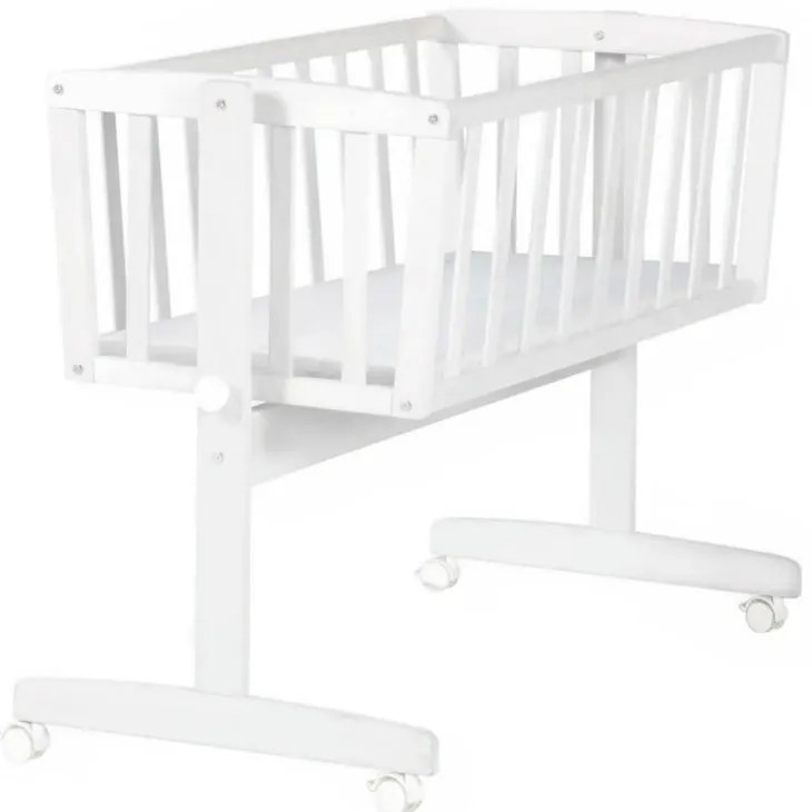 Pătuț leagăn alb cu roți 40x90 cm – Roba