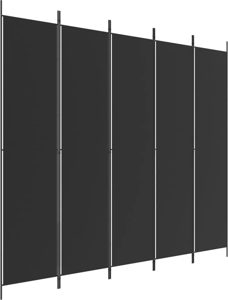 vidaXL Paravan de cameră cu 5 panouri, negru, 250x220 cm, textil