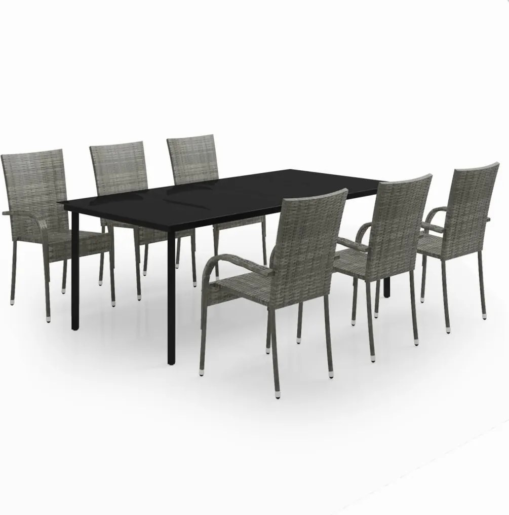 vidaXL Set mobilier de grădină ,gri și negru, 7 piese