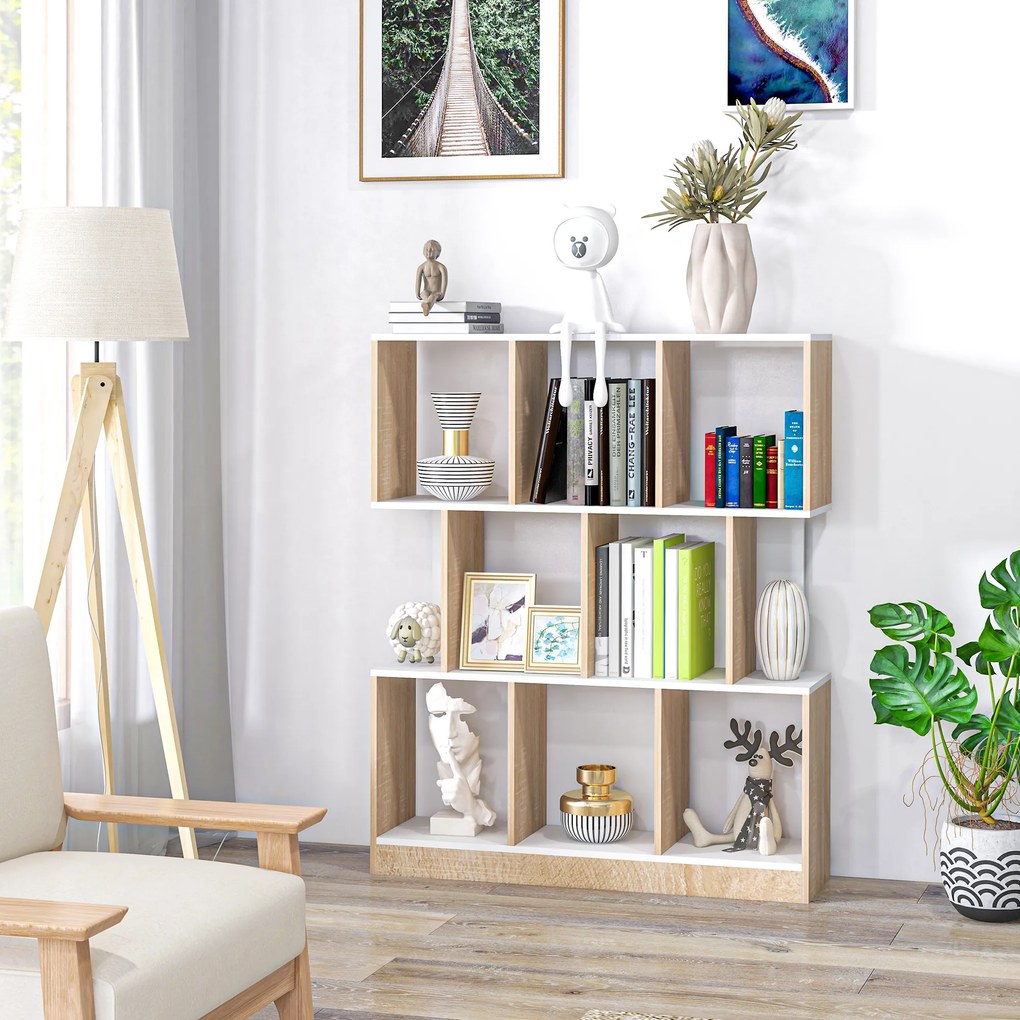 HOMCOM Bibliotecă din Lemn cu 3 Rafturi, Dimensiuni 100x30x124cm, Design Elegant pentru Organizare și Depozitare | AOSOM România