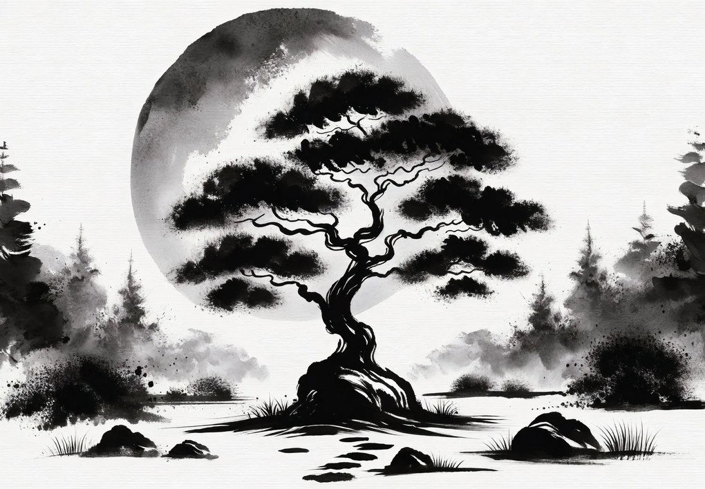 Fototapet - Bonsai alb-negru (147x102 cm)