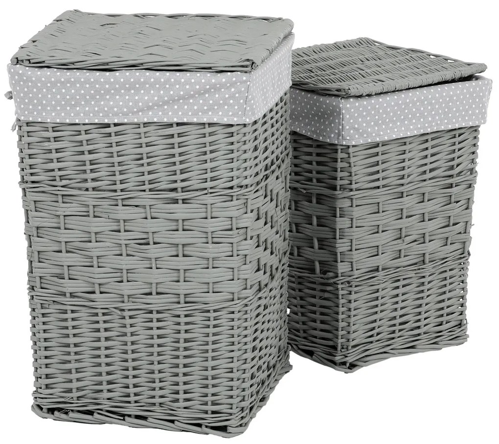 Set de coșuri de răchită pentru rufe Buline gri 2 bucăți, 2 dimensiuni, 40 x 60 x 40 cm