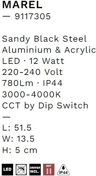 Aplica de perete LED baie IP44 MAREL neagra