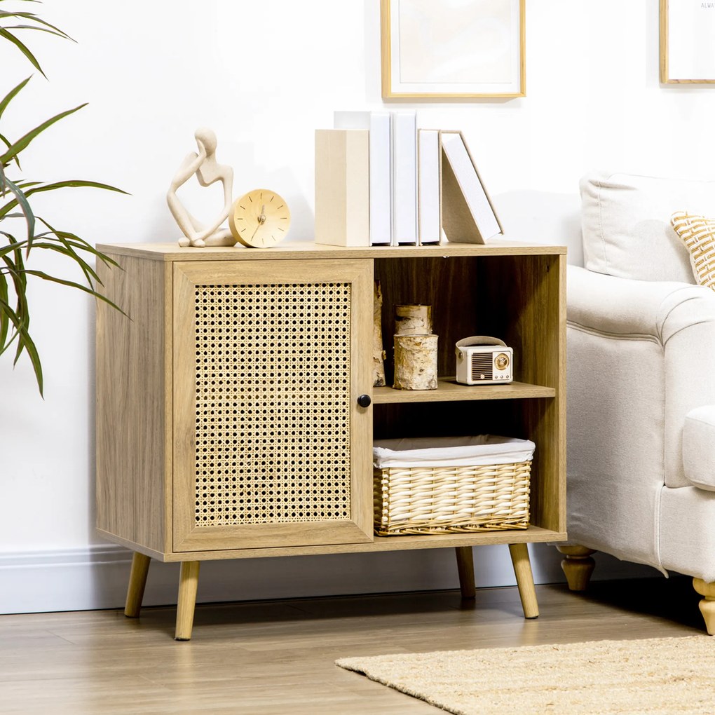 HOMCOM Bufet de depozitare 1 ușă efect răchită - dim. 80L x 39l x 70H cm | Aosom Romania