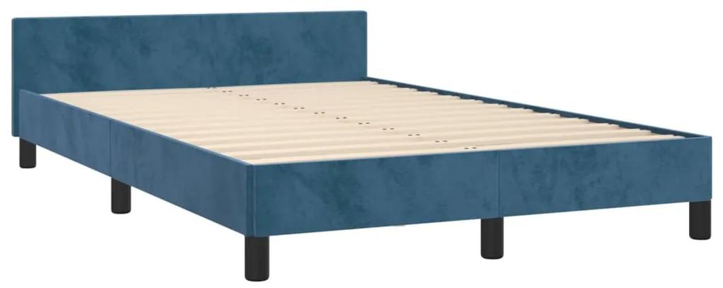 Cadru de pat cu tablie, albastru inchis, 120x200 cm, catifea Albastru inchis, 120 x 200 cm, Cu blocuri patrate