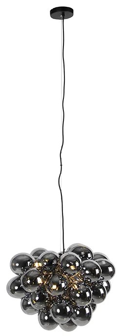 Lampă suspendată inteligentă neagră cu sticlă fumurie, 8 lumini, rotundă, incl. Zigbee G9 - Uvas