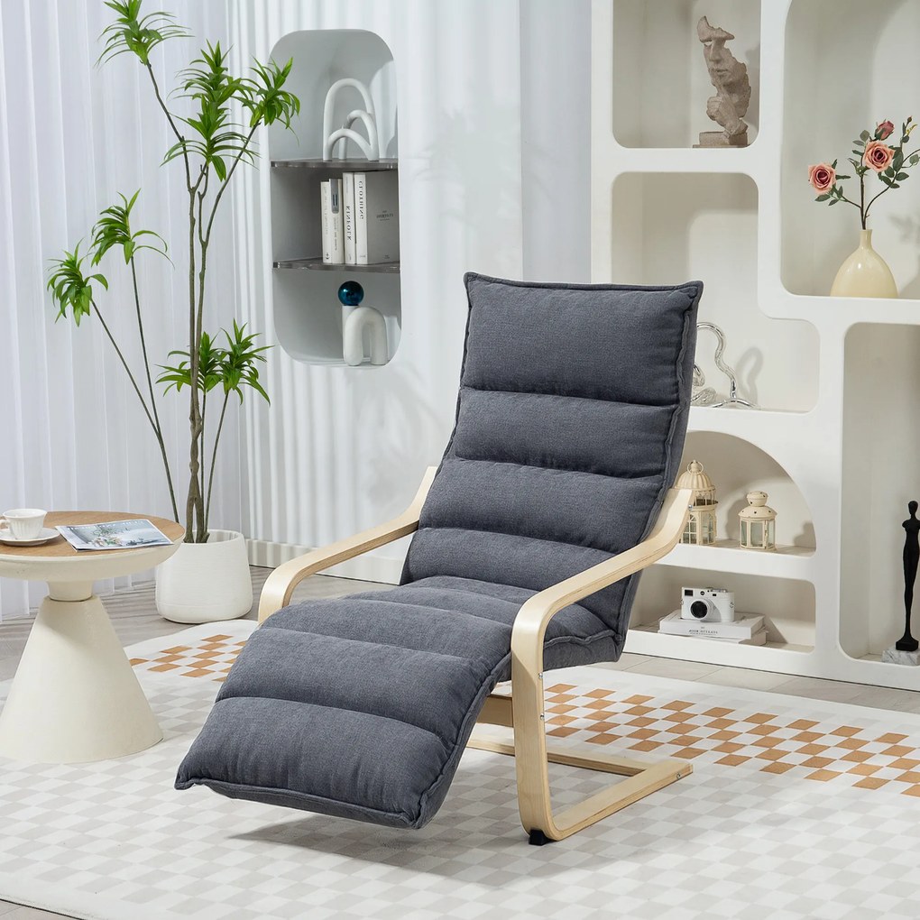HOMCOM Fotoliu Ergonomic Lemn și Catifea Suport pentru Picioare Reglabil Gri Închis | Aosom Romania