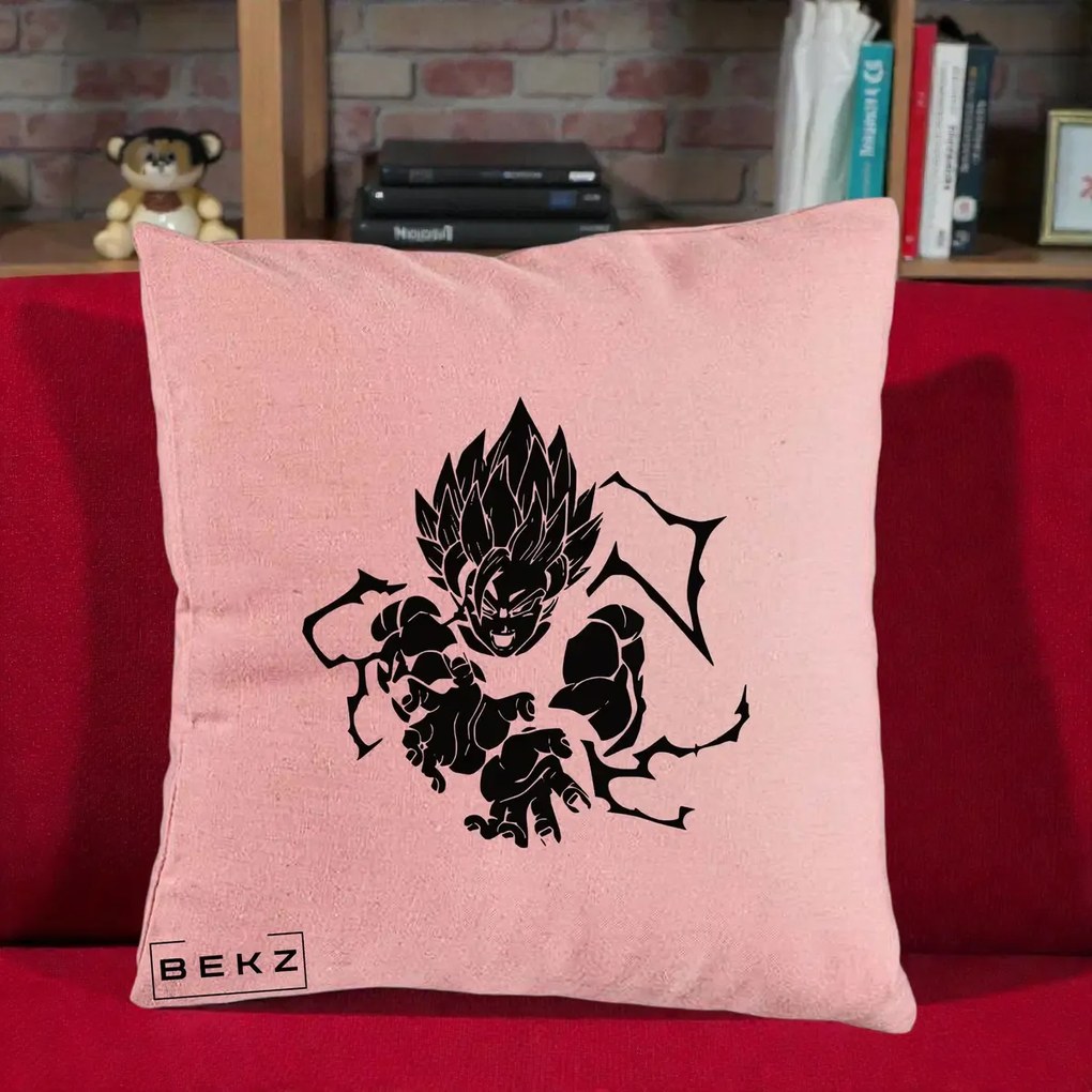Perna Personalizata Dragon Ball Goku Super Saiyan Silueta, 40x40 cm, Roz, Husa Detasabila, Perna Inclusa, BEKZ®