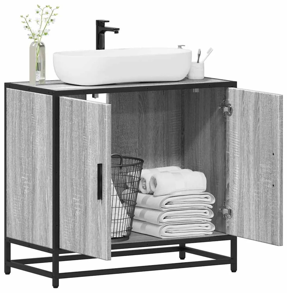 vidaXL Dulap pentru chiuvetă de baie gri Sonoma 65x33x60 cm lemn