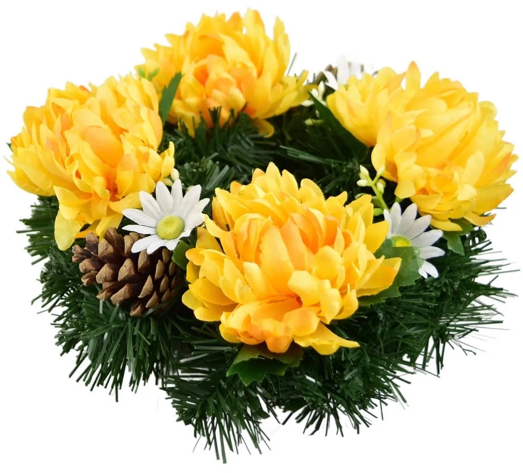 Coroană funerară Crizanteme galbene, 20 cm