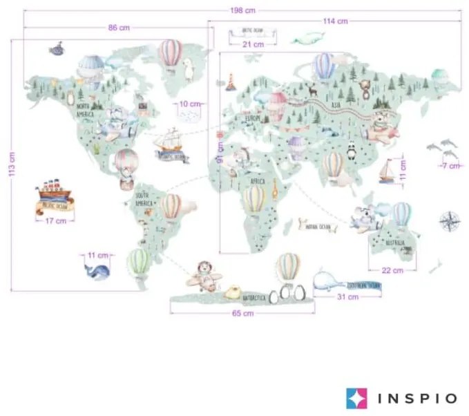 INSPIO Autocolant hartă pentru călătorie pentru camera copiilor