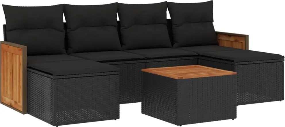 vidaXL Set canapele de grădină cu perne, 7 piese, negru, poliratan
