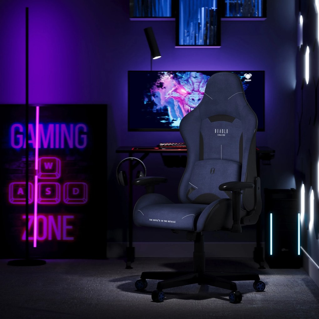 Scaun de gaming Diablo X-Starter din țesătură albastru închis