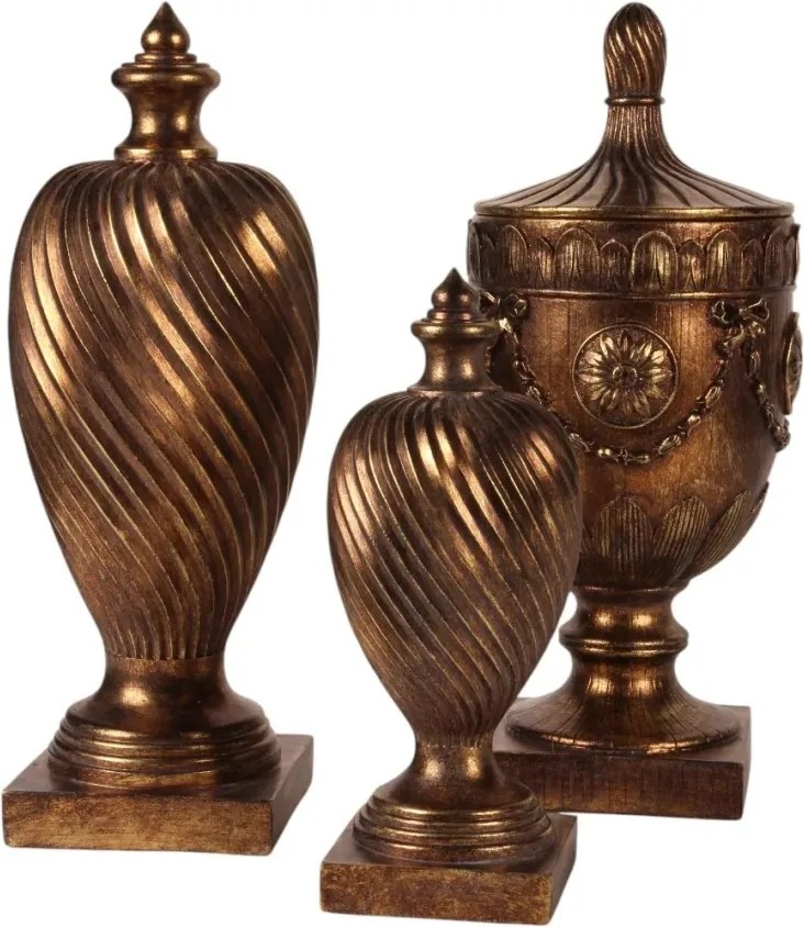 Sculptură decorativă din polirășină, auriu, cu capac și ornamente în relief, 44 x 18,5 cm, „Amphitrite”