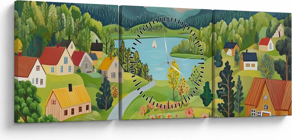 Tablou - Sat în Munți (cu ceas) (90x30 cm)