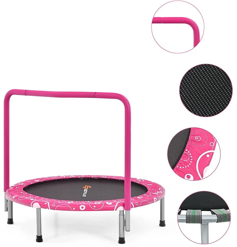 Trambulină pliabilă pentru copii cu mâner, roz