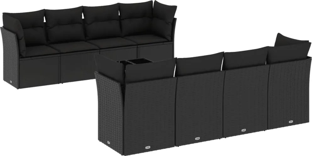 vidaXL Set mobilier de grădină cu perne, 9 piese, negru, poliratan