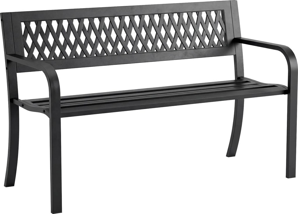 Outsunny Bancă de Grădină pentru Exterior, Bancă de Patio cu Brațe și Șezut cu Lamele, 2 Locuri pentru Grădină, Parc, Balcon, Mobilier Exterior, Negru | Aosom Romania