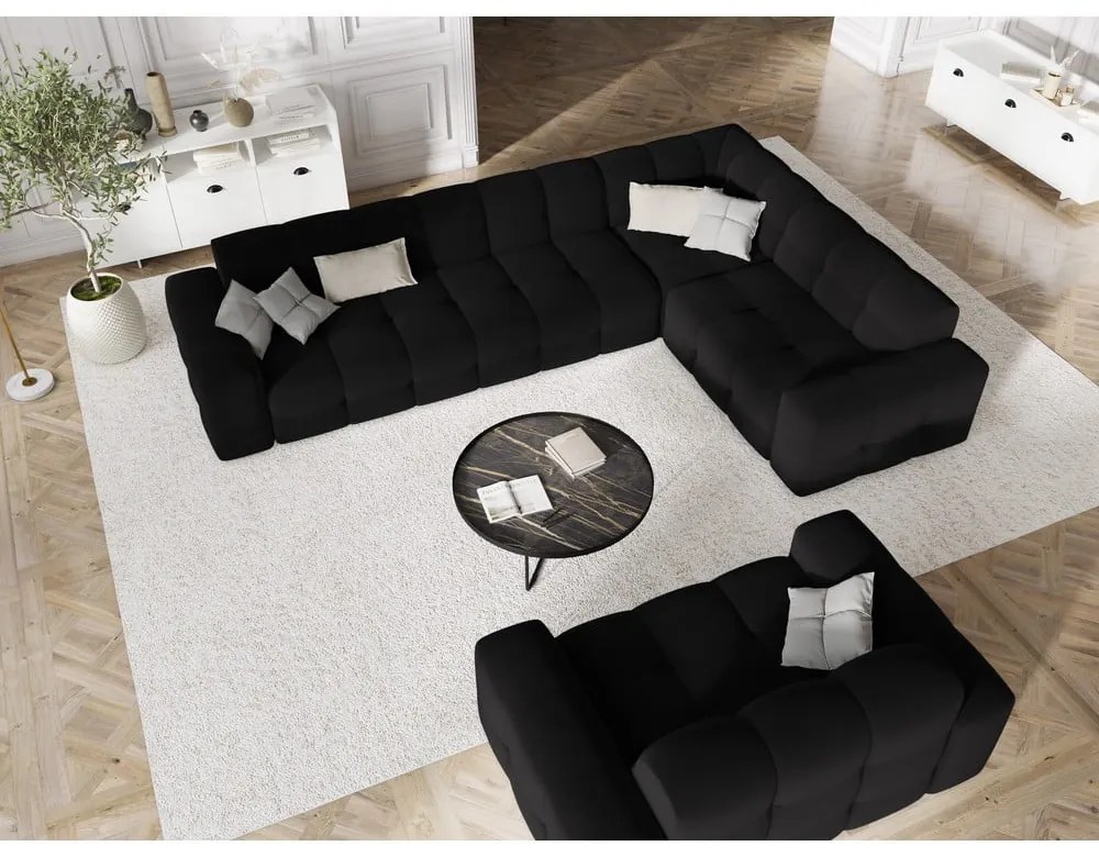 Colțar negru cu tapițerie din catifea (pe partea dreaptă) Kendal – Micadoni Home