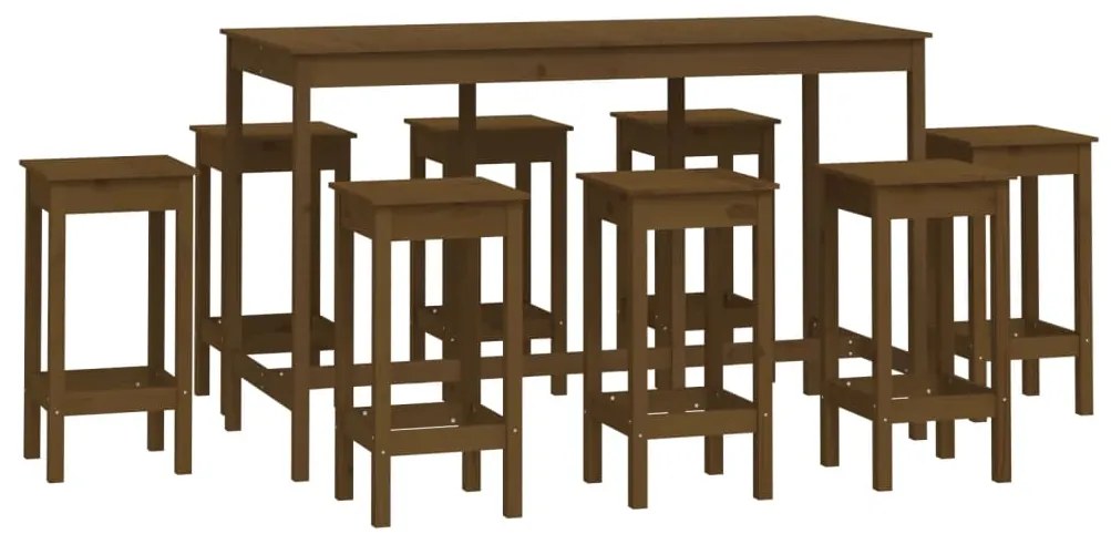 Set mobilier de bar, 9 piese, maro miere, lemn masiv de pin