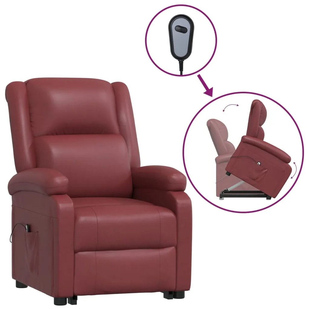 3110868 vidaXL Fotoliu cu ridicare pe verticală, roșu vin, piele ecologică