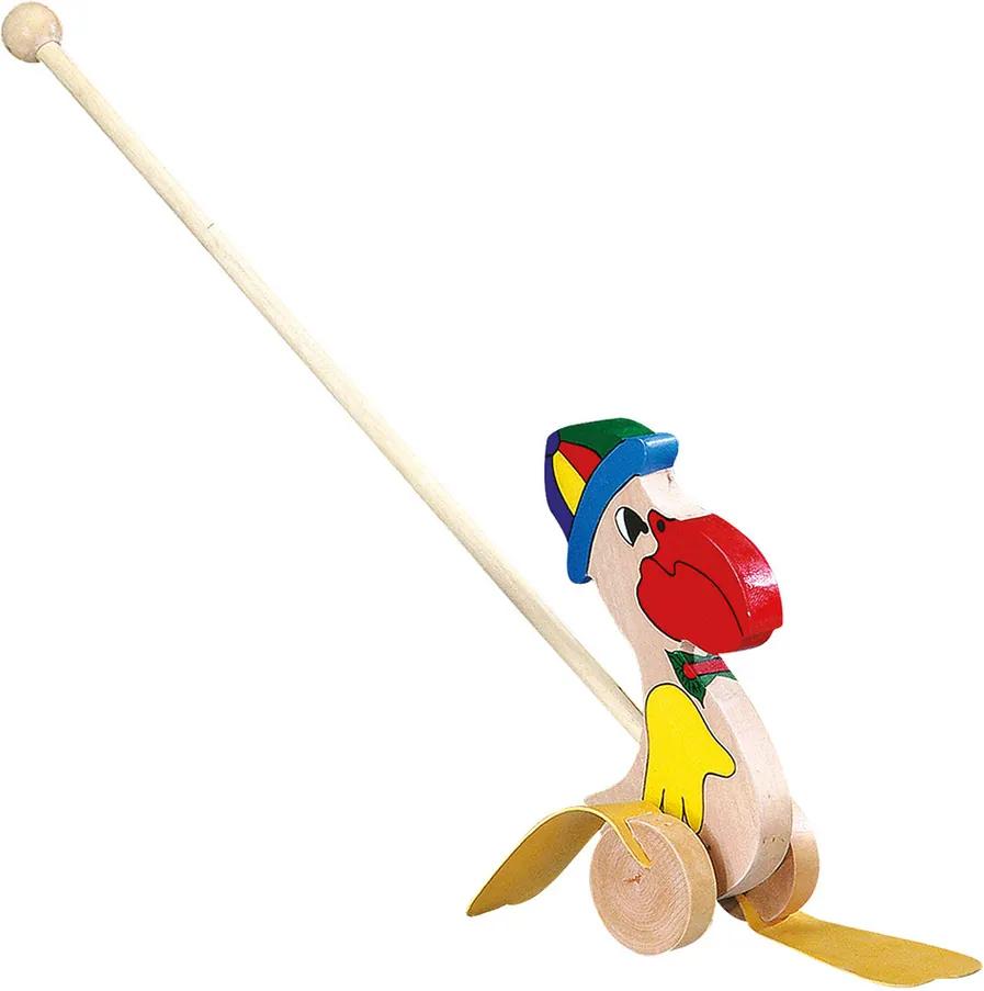Jucărie de împins Pelican cu căciulă Bino
