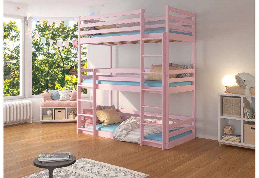 Supermobel Pat supraetajat pentru copii TEDRO + 3x saltea, 80x180, galben