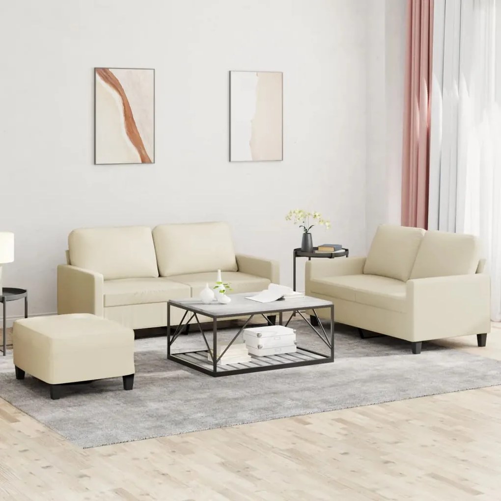 3201414 vidaXL Set de canapele cu perne, 3 piese, crem, piele ecologică