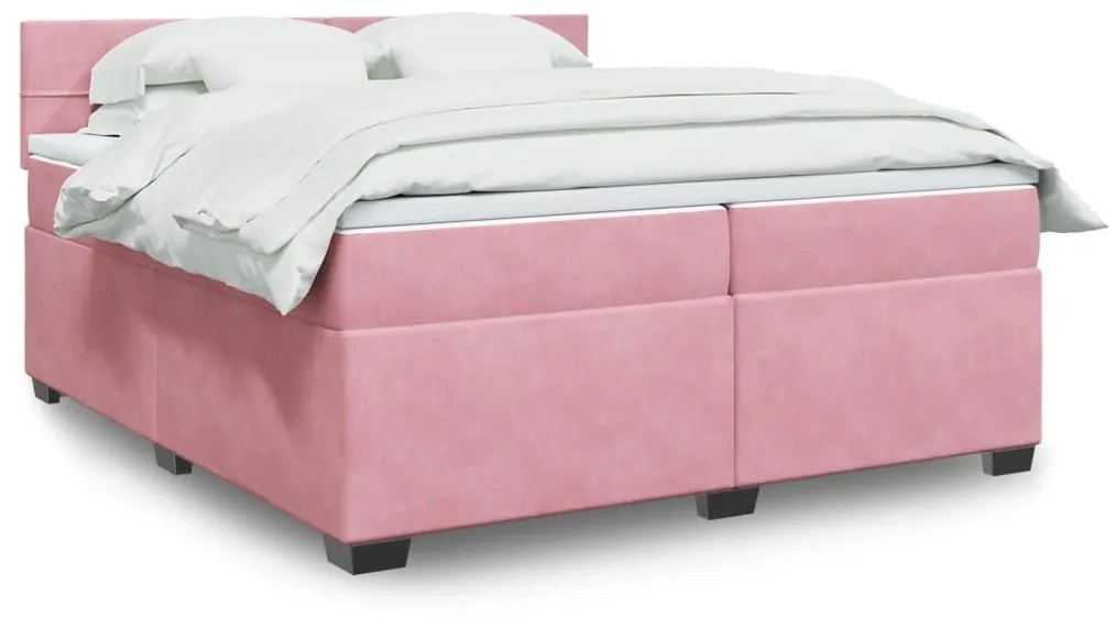 3286407 vidaXL Pat box spring cu saltea, roz, 200x200 cm, catifea