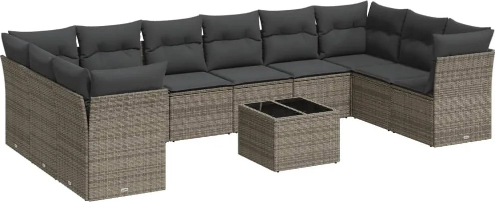 vidaXL Set canapele de grădină cu perne, 11 piese, gri, poliratan