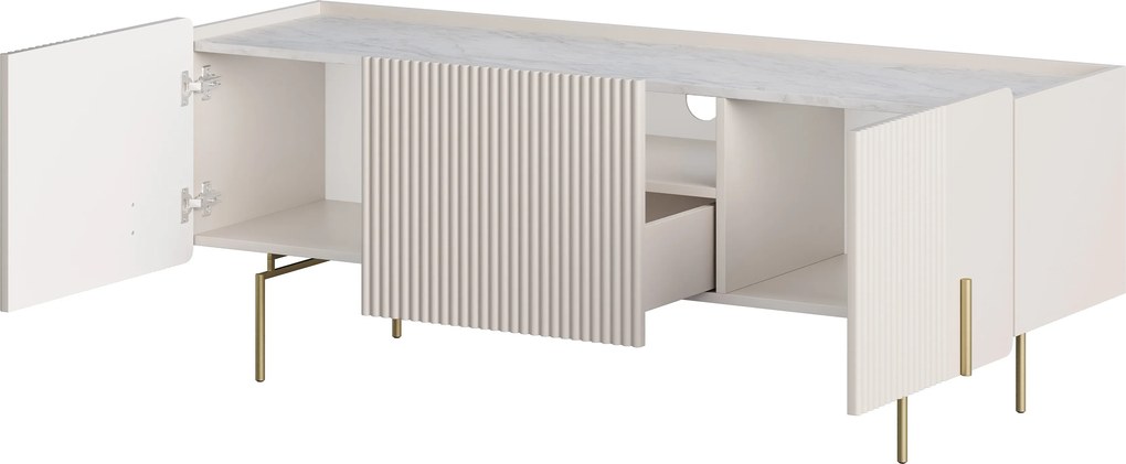 Comodă TV Malmi 150 cm - cașmir / crema bianca / picioare aurii
